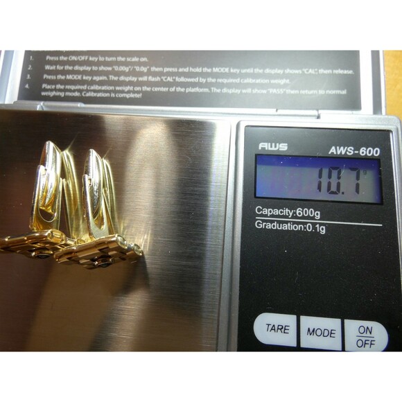 VTG 14Kt Yellow Gold Basket Weave Sapphire Cufflinks Tuxedo Wedding Gift - Picture 7 of 7